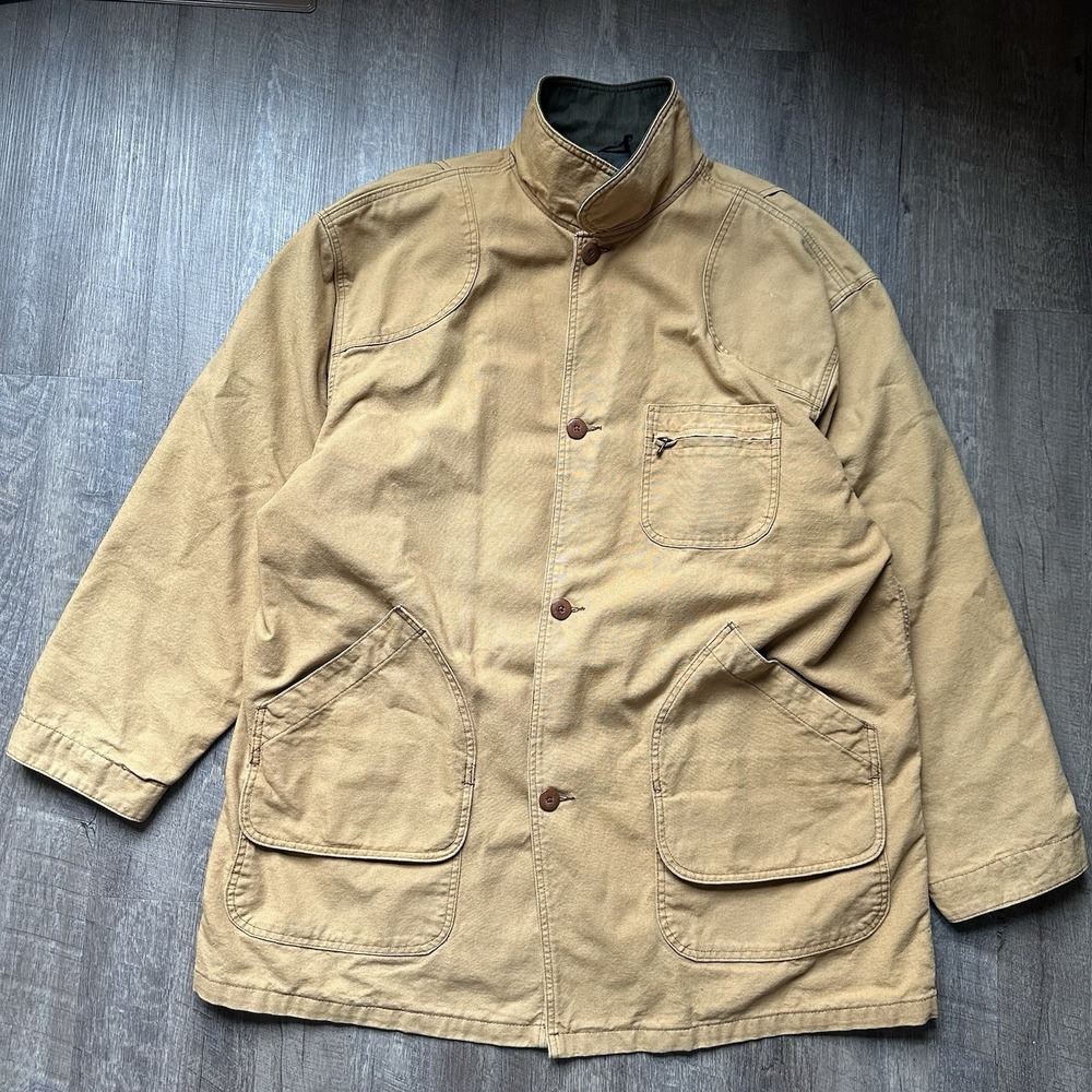 Vintage LL Bean XXL Tan Wool Lined Brown Corduroy Collar Chore Jacket Barn Coat‎
